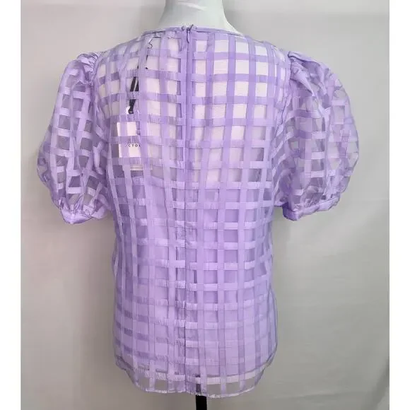 NWT English Factory Sheer Windowpane Puff Sleeve Top Lilac Size L - Picture 6 of 13